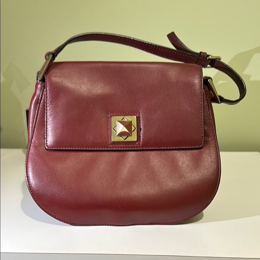 Leather Karl Lagerfeld Paris Elegant Burgundy Leather Shoulder Bag